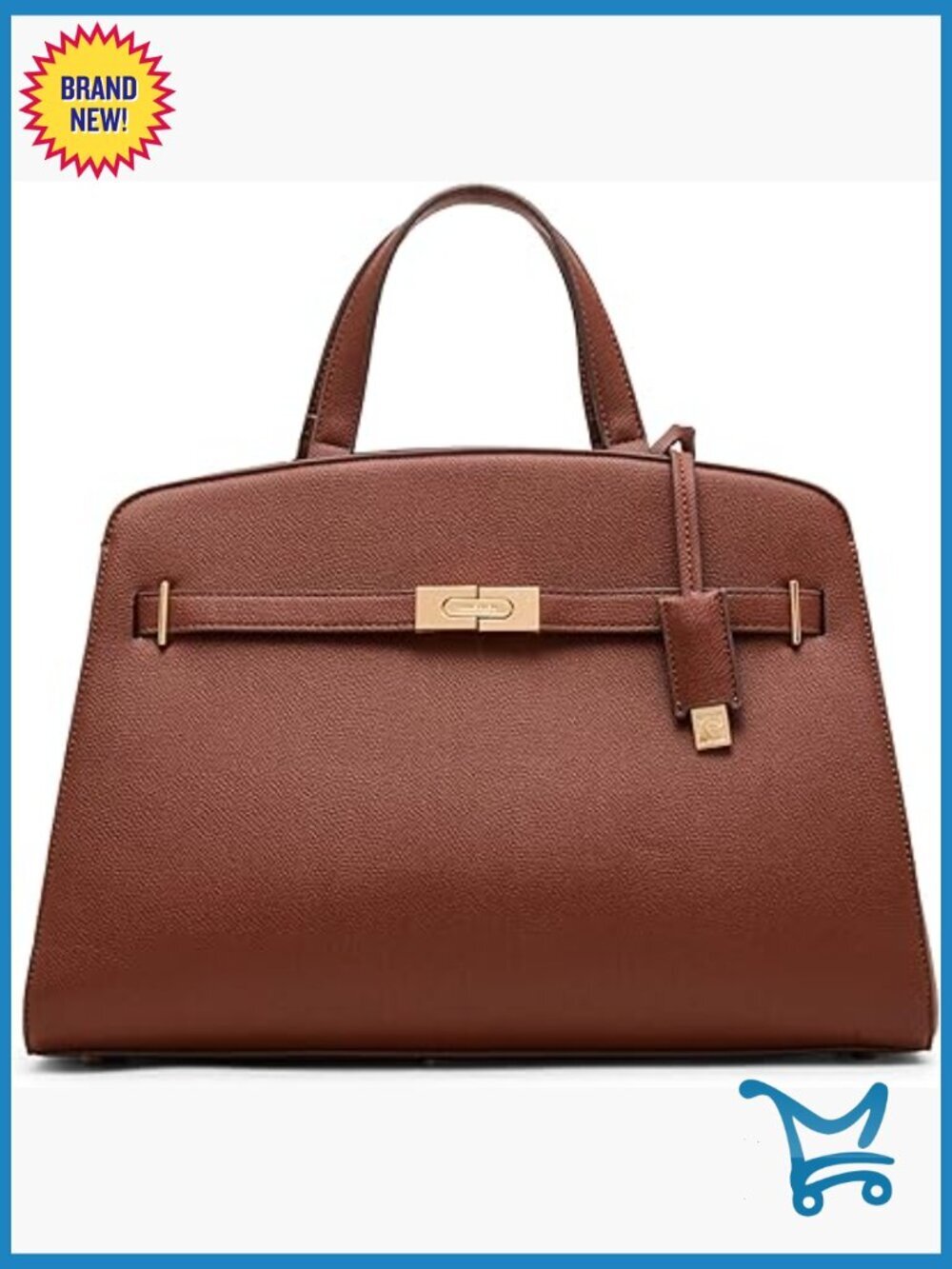 Large Satchel Handbag with Convertible Strap and Belted Design
